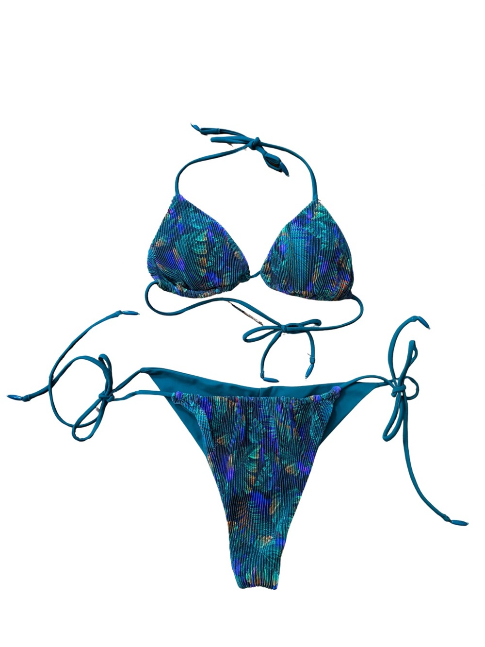 Calzedonia Teal Tropical Tie-Side Bikini Set Size M